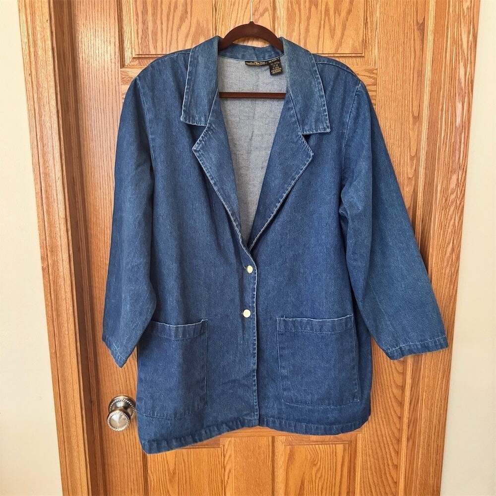 Hunters Run Blazer Jacket Womens 1X Blue Longline 2-Button Notched Lapel